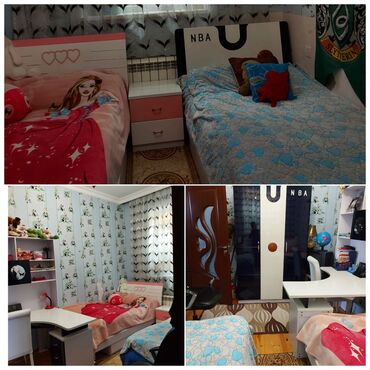 Для девочки и мальчика, Б/у, 2 односпальные кровати, Письменный стол, Шкаф