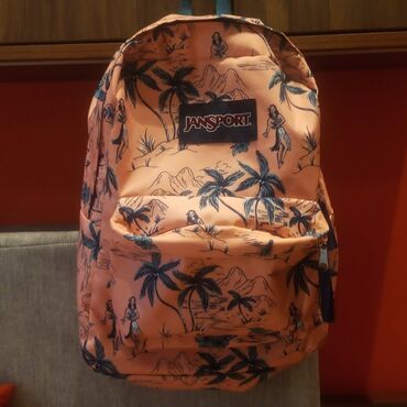 Əlcəklər: JanSport markasına məxsus, çəhrayı rəngdə, tropik naxışlı bel çantası