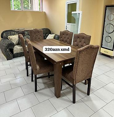mebel qorka: 6 nəfərlik yemək masası dəsti - Komplekt: 1 masa + 6 yumşaq — 6