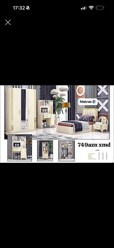 Gənc otağı mebel dəsti – krem rəngində, qızılı dekorlu. Komplekt: - 3