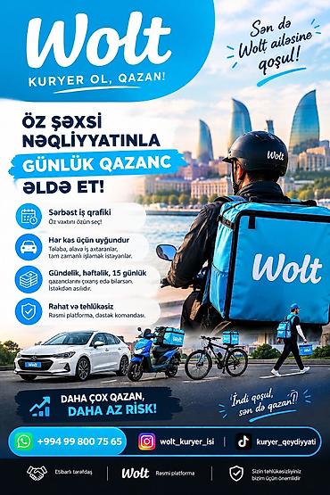 2000 manatliq is elanlari: Moto-kuryer tələb olunur, Gündəlik ödəniş, Təcrübəsiz — 1