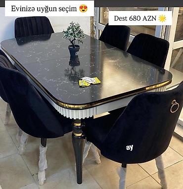 lovhe: Yemək otağı üçün modern stol-stul dəsti - Dəst: 1 masa + 6 stul - — 1