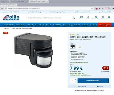 Prekidači: Infracrveni senzor pokreta Pollin IR-BM180sw - Napajanje: 230 V / 50 — 7