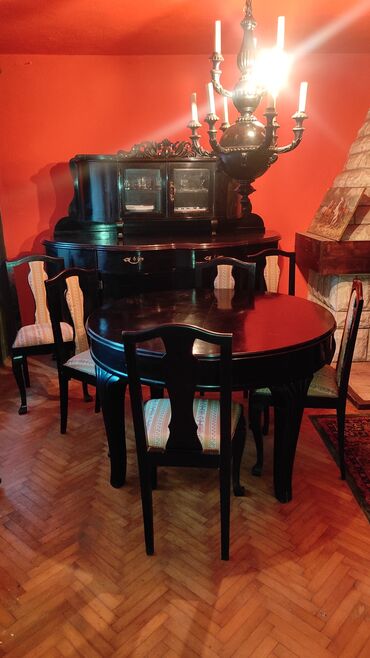Stilske garniture: Trpezarijski komplet,puno drvo!Veliki ormar,manja komoda,sto sa šest — 1