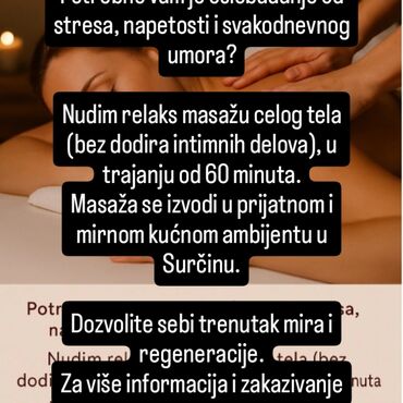 posao od kuce dnevna isplata: Oglas nudi relaks masažu celog tela u trajanju od 60 minuta. Masaža se