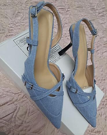 cins donlar instagram: Məhsul: Qadın ayaqqabısı – denim materiallı, nazik dabanlı slingback — 3