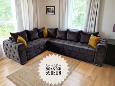 polovne ratan garniture: Ugaona garnitura Sahara tamnosive boje, presvučena somotastom