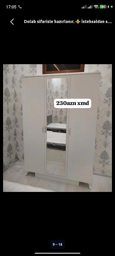 mebel tutacaqlari: Düz dolab, Yataq otağı üçün, Paltar üçün, Açılan, Korpuslu, 3 qapılı — 1