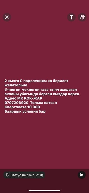 аренда домов токмок: 2 комнаты, С подселением