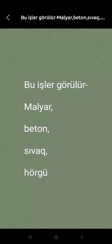 Fəhlələr: Bu işler görülür-Malyar,beton,sıvaq,hörgü
Üniversal işler