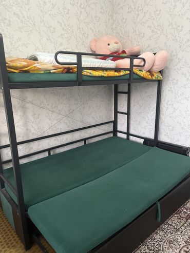 двухъярусные кровати железный: Двухъярусная детская кровать, Б/у, Железо, цвет - Зеленый