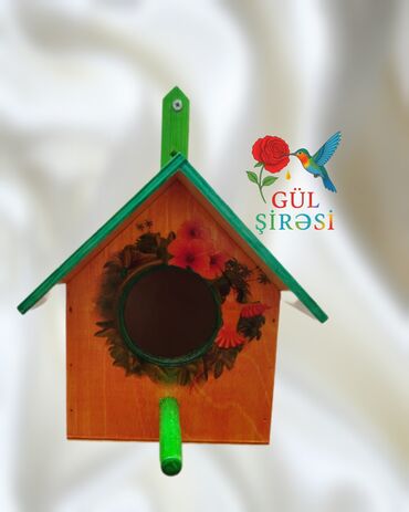 Yuvalar: Rəngli dekorativ quş evi Olçüsü 15*12*12 - Material: ağac - Dizayn — 6