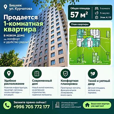 1 комната, 57 м², Джал-15 4 этаж, ПСО (под самоотделку)