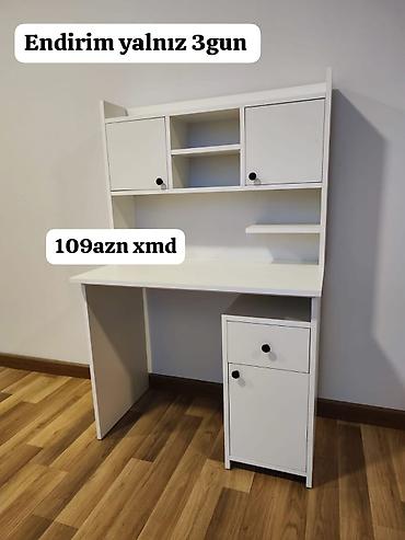 Sifarişlə yazı masaları: Məhsullar: - Yazı/kompüter masası – ağ rəngdə, yığcam iş küncü. Üst — 1