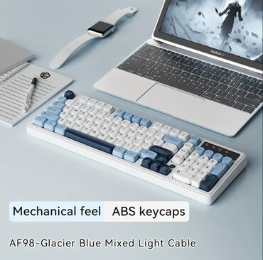 notebook ekranlari: AJAZZ AF98 klaviatura – Glacier Blue və White rəng variantları Model