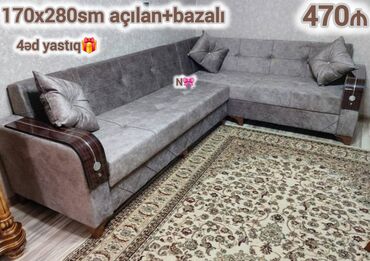 Sifarişlə dolablar: Künc divan, Qonaq otağı üçün, Bazalı, Açılan