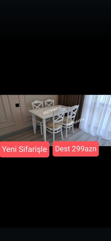 Masa və oturacaq dəstləri: Mətbəx üçün, Yeni, Açılan, Dördbucaq masa, 4 stul — 23