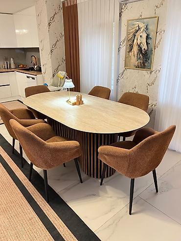 ikinci el stollar: Qonaq otağı üçün, İşlənmiş, Açılmayan, Oval masa, 6 stul — 1