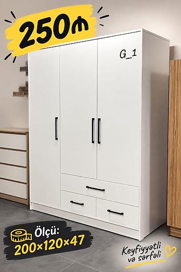 Ağ rəngdə üç qapılı paltar dolabı – model G_1. Minimalist dizayn, qara lalafo.az -da Ağ rəngdə üç qapılı paltar dolabı – model G_1. Minimalist dizayn, qara