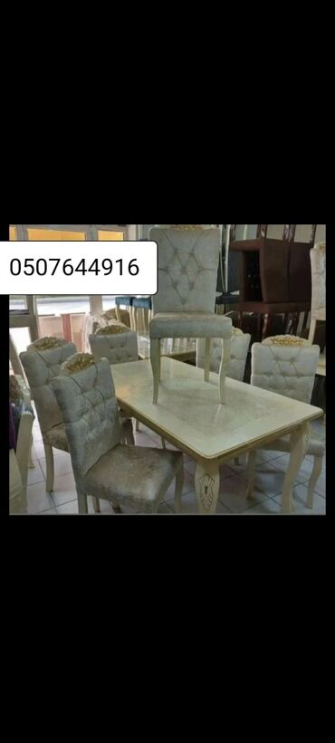 Masa və oturacaq dəstləri: Qonaq otağı üçün, Yeni, Açılmayan, Dördbucaq masa, 6 stul — 21