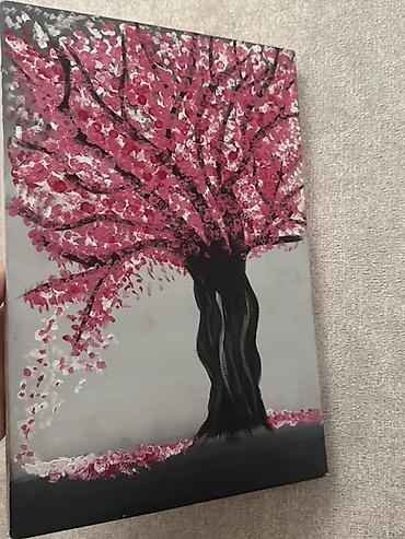 dini şekiller: Akril tablo – al-qara çalarlarında sakura ağacı kompozisiyası. - — 1