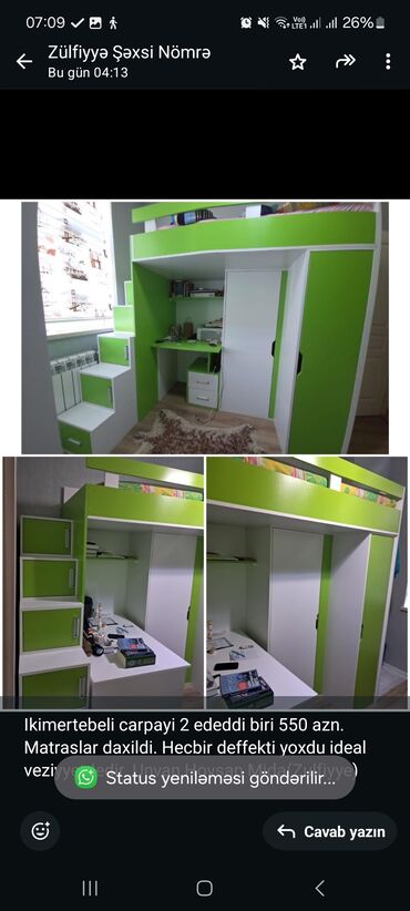 Divan və kreslo dəstləri: Oğlan və qız üçün, İşlənmiş, Çarpayı, Matras ilə, Siyirməli