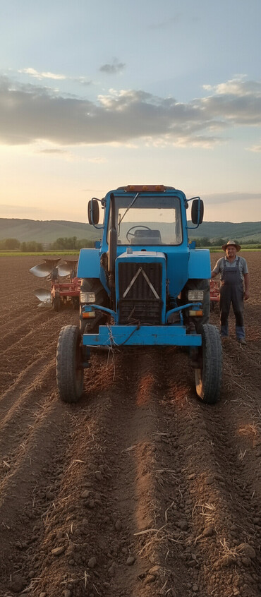 Traktorlar: Mavi rəngli təkərli traktor - Kabinli model, ön egzoz borusu və tavan — 1