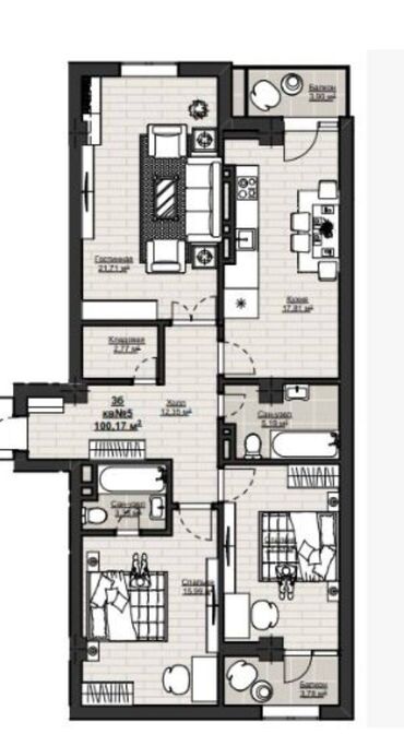 Продажа домов: 3 комнаты, 100 м², Элитка, 12 этаж, ПСО (под самоотделку)