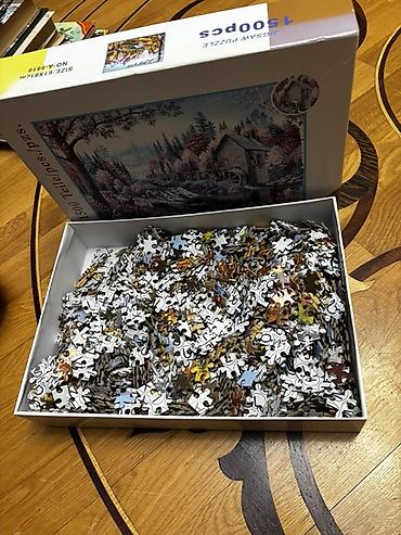 puzzle xalça: 1500 hissədən ibarət puzzle - Mövzu: meşə mənzərəsi, çay kənarında — 1