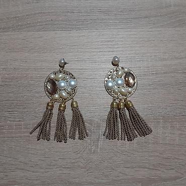torbe b: NOVE naušnice elegantne viseće bele zlatne bež minđuše NOVE moderne — 6