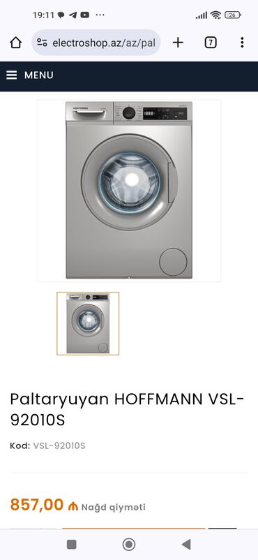 zanussi paltaryuyan: Paltaryuyan maşın Hoffmann, 9 kq, Yeni, Avtomat, Qurutma var, Kredit yoxdur, Ünvandan götürmə