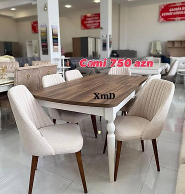 divan ve kreslolar: Yemək otağı dəsti – masa və 6 ədəd stul - Masa: üst səthi ağ-qəhvəyi — 1