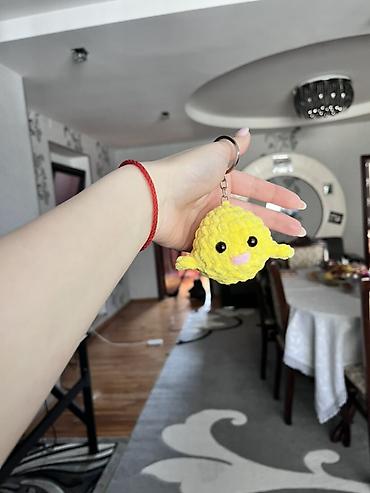 parca cantalar: Gülərüz sarı yumşaq oyuncaqlı açarlıq. - Material: yumşaq plyuş — 1