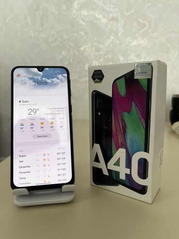 Samsung Galaxy A40, 64 ГБ, цвет - Черный, Гарантия, Кнопочный, Сенсорный