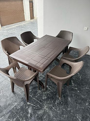 Bağ, çöl masa və oturacaq dəstləri: Yeni, Dördbucaq masa, 6 stul, Açılan, Skameykalar ilə, Plastik, Türkiyə — 6