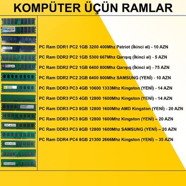 Masaüstü kompüterlər və iş stansiyaları: Operativ yaddaş (RAM) Kingston, 4 GB, 1333 Mhz, DDR3, PC üçün, Yeni