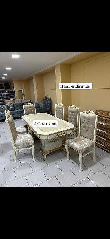 qədimi stol: Yemək otağı dəsti - Dəst: masa + 6 ədəd stul - Rəng: krem/şampan — 1
