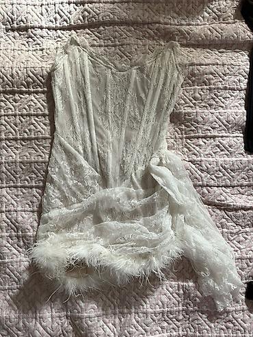 Вечернее платье, Короткая модель, Без рукавов, Перья, XS, S