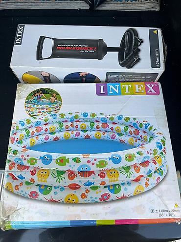 İdman və istirahət: INTEX uşaq hovuzu + nasos + şişmə qu quşu üzgəci dəsti. Qiymət — 1