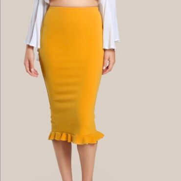 zara skirts: 4XL (EU 48), Midi, color - Yellow