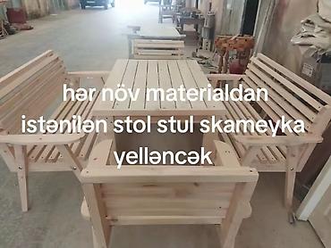 taxta yellencekler: Düz masa, Skameykalar ilə, 8 nəfər, Açılmayan, Taxta, Azərbaycan — 1