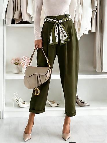 prada ceger: Elegantne ženske pantalone sa visokim strukom i šalom-kaišem sml — 3