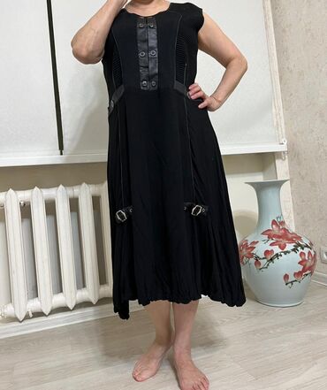 длинная черная рубашка: Повседневное платье, Осень-весна, Длинная модель, Платье-свитер, 2XL (EU 44), 3XL (EU 46)