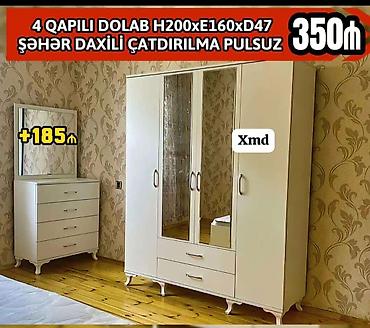 nerj su ceni: 4 qapılı paltar dolabı – klassik dizayn, ağ rəng. Ölçülər: H200 x E160 — 1