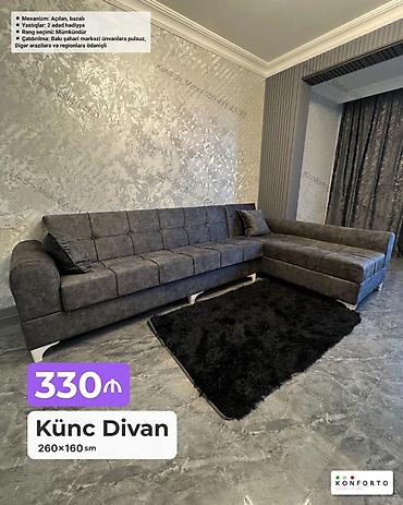 Künc divan – 260×160 sm - Mexanizm: açılan, bazalı (yataq funksiyalı