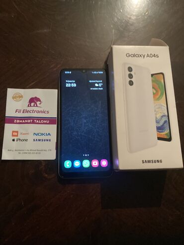 smart telefon: Samsung Galaxy A04s, 64 GB, rəng - Ağ, Face ID, Sənədlərlə, İki sim kartlı