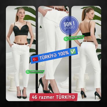 женские белые футболки: 🇹🇷 Şalvarlar (TƏZƏ) ▫️ Etiketkalı original ✔️ 🔸 Hər iki rəngdən də son