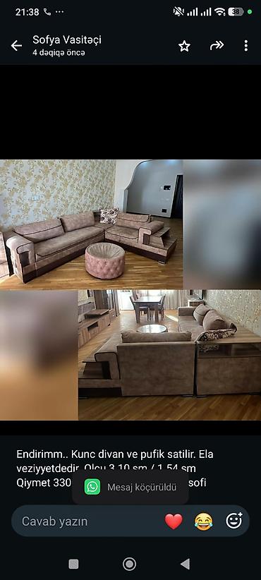 divan pufik: Endirimm. Kunc divan ve pufik satilir. Ela veziyyetdedir. Olcu 3.10 — 1