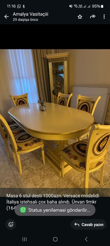 Mətbəx mebeli: Qonaq otağı üçün, Yeni, Oval masa, 6 stul