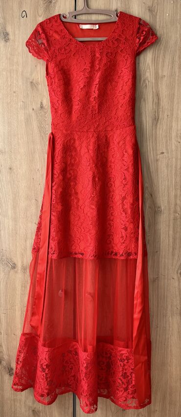 длинное красное платье с разрезом: Вечернее платье, Коктейльное, Длинная модель, Без рукавов, XS (EU 34), S (EU 36)